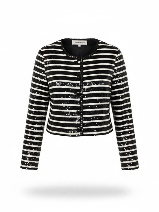 Veronica Beard Jackets & Blazers - Veronica Beard Black and White Striped Sequin Cropped Jacket